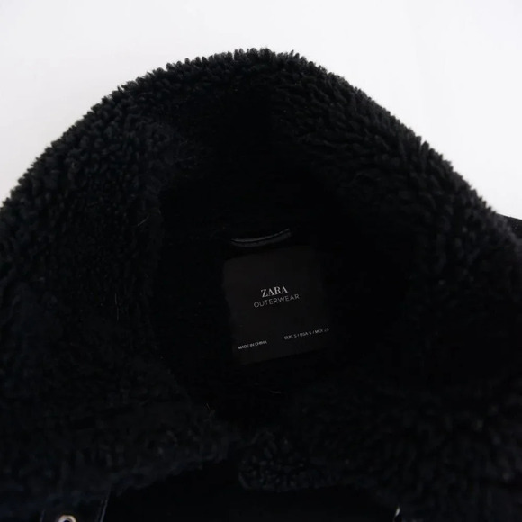 Zara Black Faux Shearling Bomber  Moto Jacket Small - Picture 15 of 16
